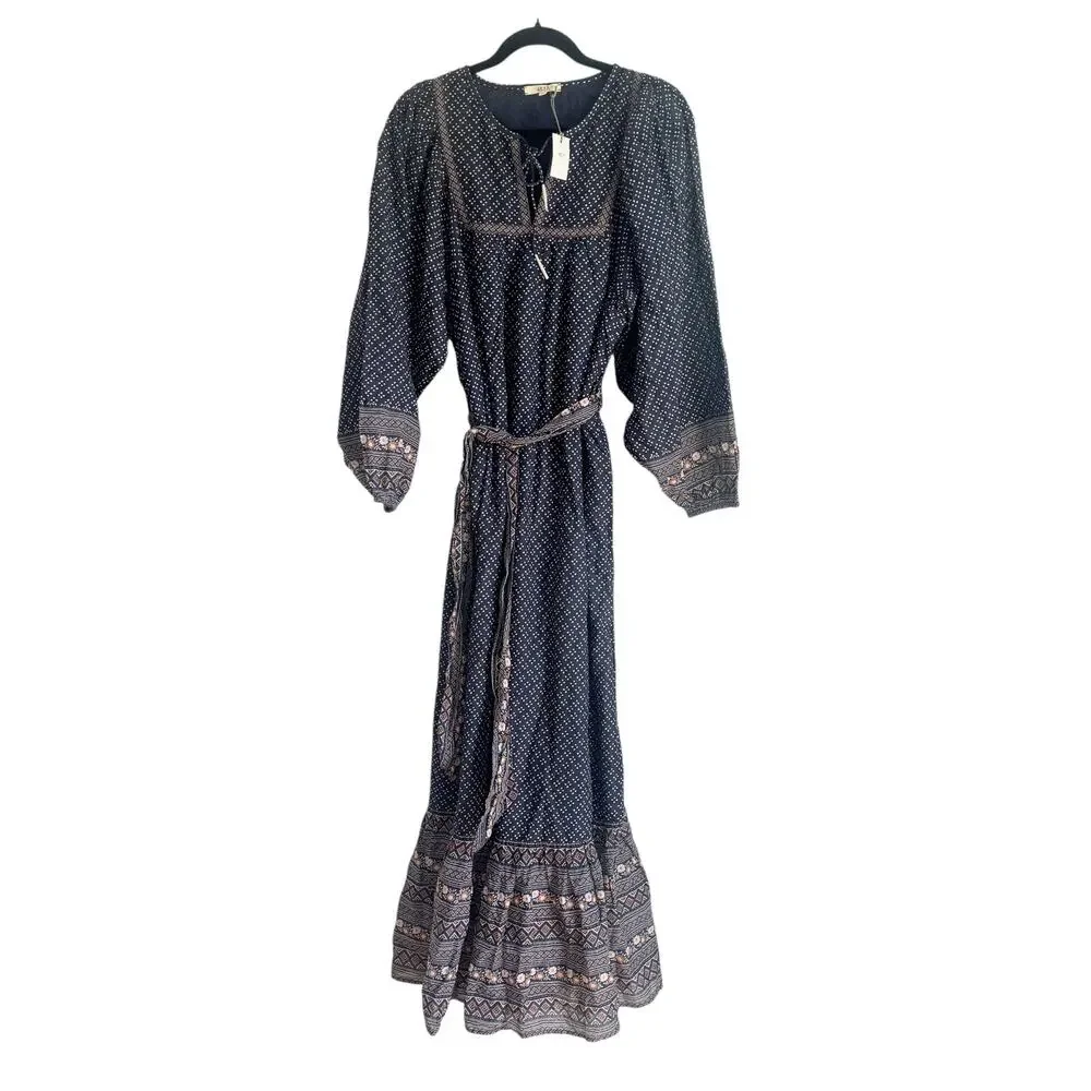 American Eagle AE77 Organic Cotton Boho Peasant Maxi Dress Tie Belt Size S NWT - Picture 6 of 12